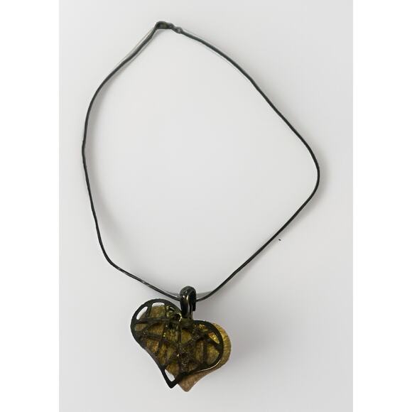 VTG Modernist Sterling Silver Filigree HEART PENDANT w/ Brass Accents NECKLACE - Picture 6 of 16